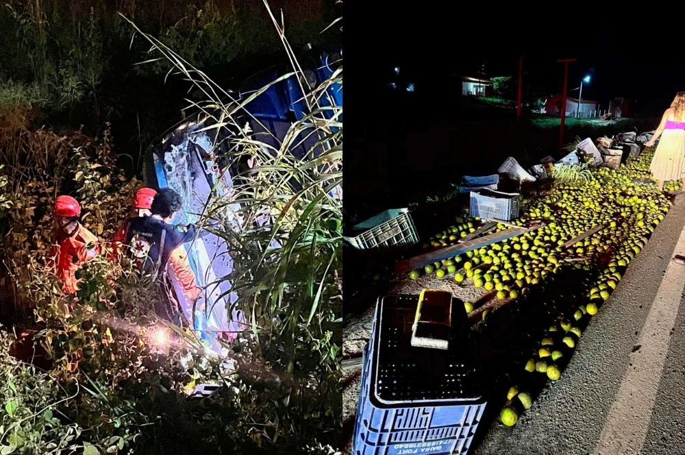 Caminhoneiro de Teresina tem braço esmagado após caminhão tombar em Geminiano