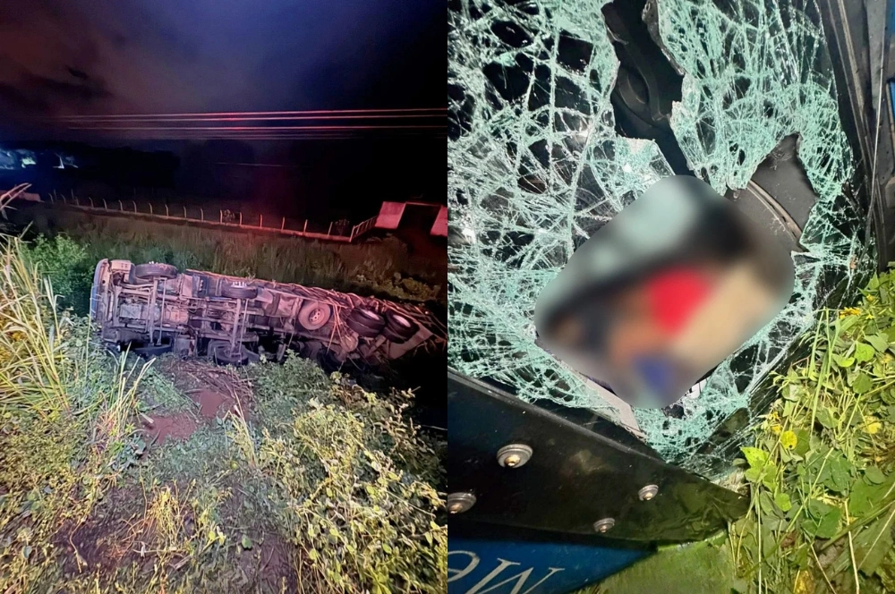 Caminhoneiro de Teresina tem braço esmagado após caminhão tombar em Geminiano