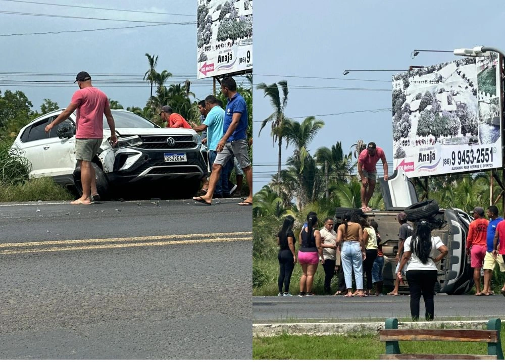 Carro da Secretaria de Saúde capota após bater em carreta na Lagoa do Piauí