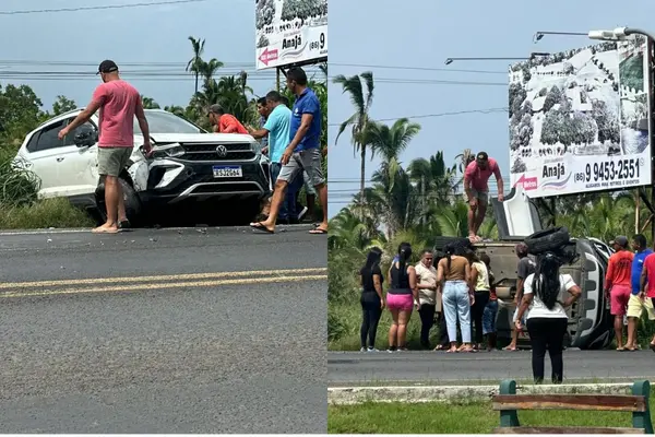 Carro da Secretaria de Saúde capota após bater em carreta na Lagoa do Piauí