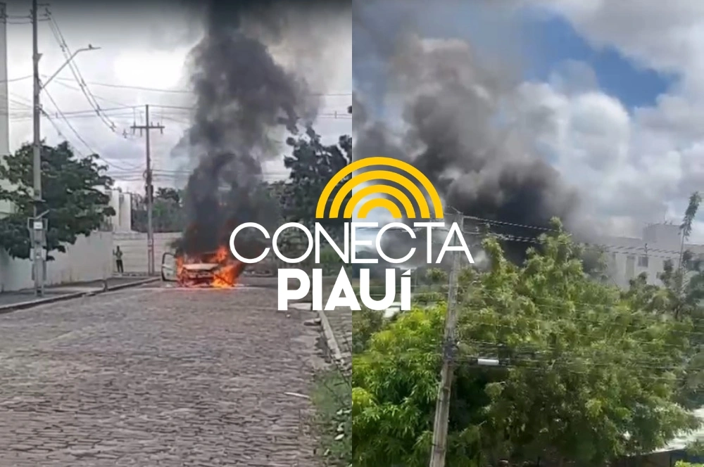 Carro pega fogo e fica completamente destruído na zona Norte de Teresina