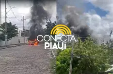Carro pega fogo e fica completamente destruído na zona Norte de Teresina