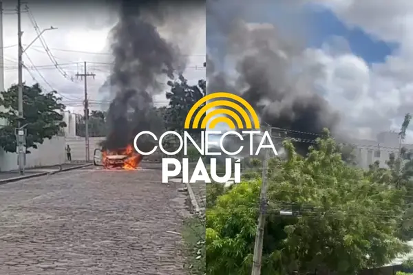 Carro pega fogo e fica completamente destruído na zona Norte de Teresina