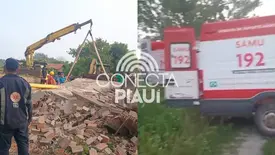 Casa desaba na madrugada e deixa mãe grávida e filhos soterrados em Barras (Foto: Reprodução)