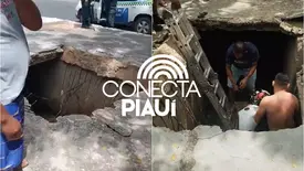 Cobertura de galeria cede e pessoas caem em buraco na zona Sul de Teresina (Foto: Reprodução)