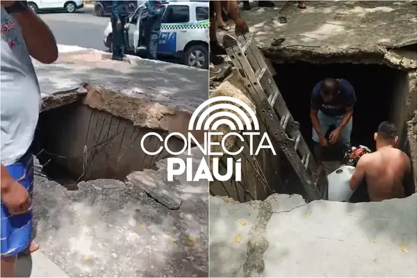 Cobertura de galeria cede e pessoas caem em buraco na zona Sul de Teresina
