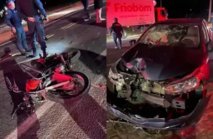 Colisão entre moto e carro deixa mulher gravemente ferida na BR-230, em Oeiras (Foto: Reprodução)