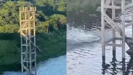 Homem desaparece após saltar de escadaria no açude Barreiras, em Fronteiras (Foto: Reprodução)