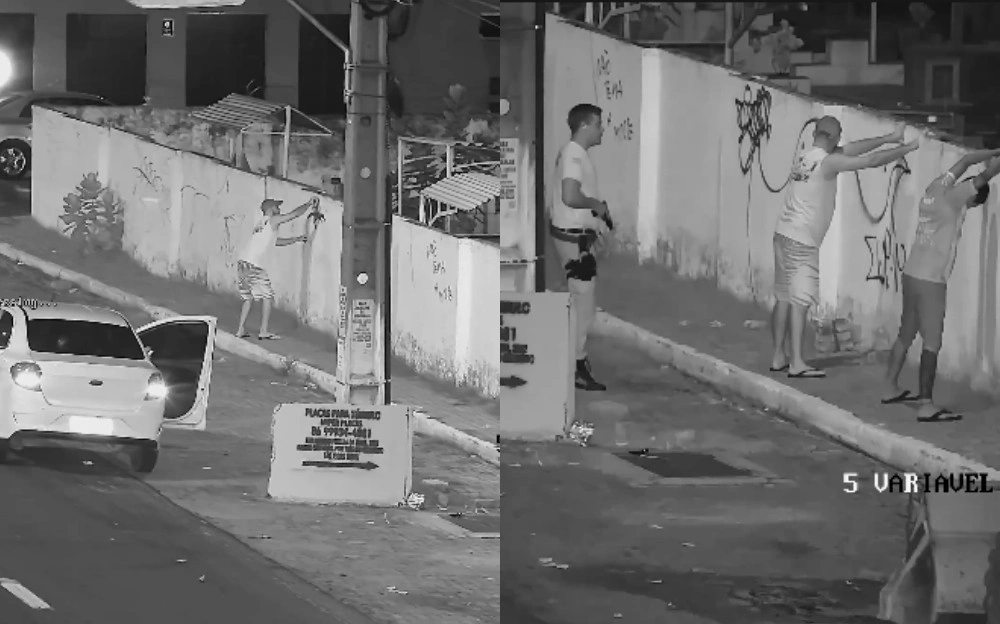 Homem é flagrado pichando muro de cemitério e acaba abordado por PM