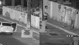 Homem é flagrado pichando muro de cemitério e acaba abordado por PM (Foto: Reprodução)