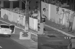 Homem é flagrado pichando muro de cemitério e acaba abordado por PM (Foto: Reprodução)