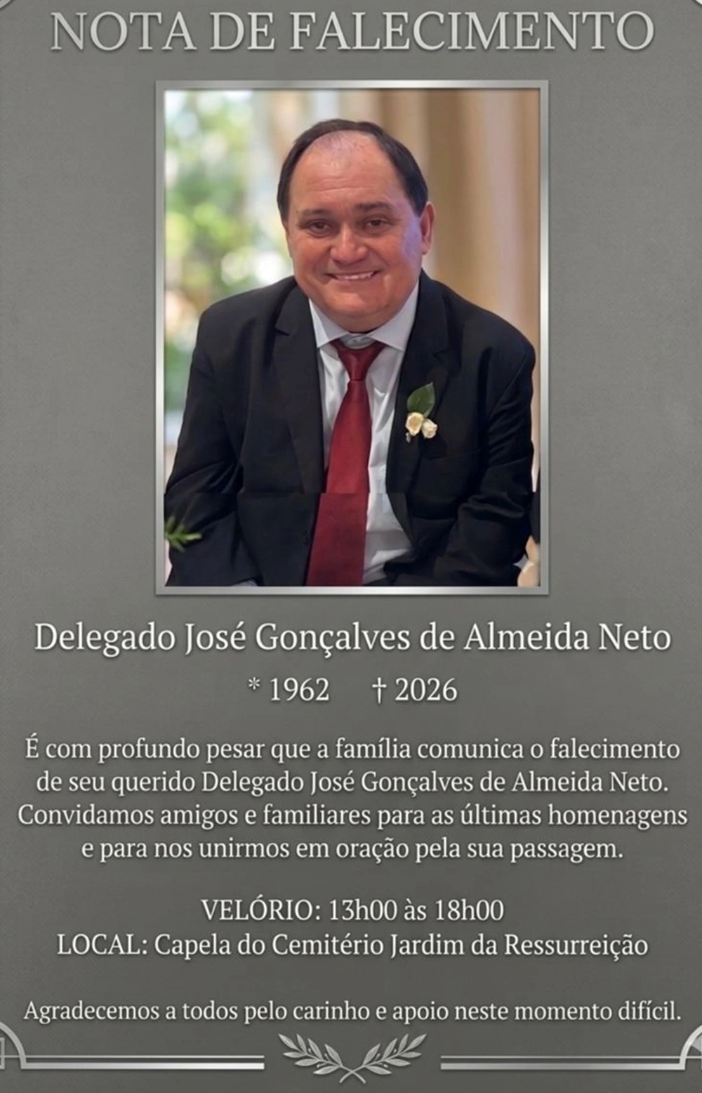 Morre pai da jornalista Suyane Pessoa, o delegado aposentado José Gonçalves