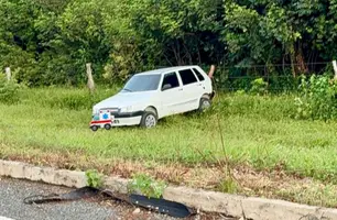 Motorista perde controle ao desviar de motociclista e sai da pista na PI-225 (Foto: Reprodução)