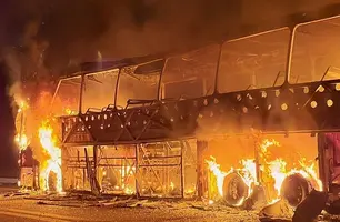 Ônibus de turismo pega fogo na BR-407 no interior do Piauí (Foto: Cidades na Net)