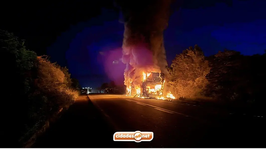 Ônibus de turismo pega fogo na BR-407 no Piauí