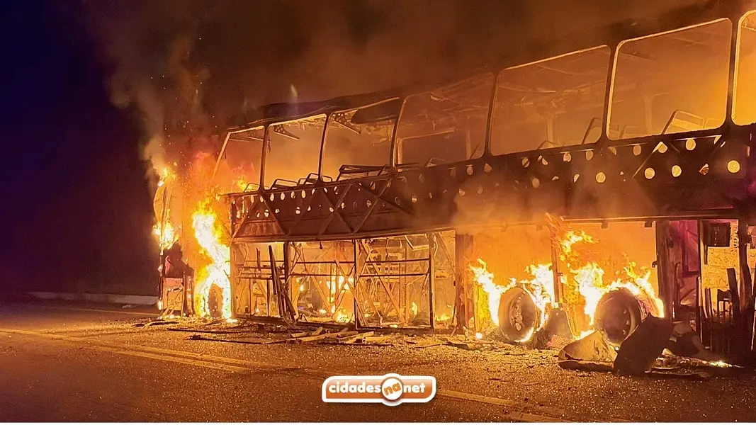 Ônibus de turismo pega fogo na BR-407 no Piauí