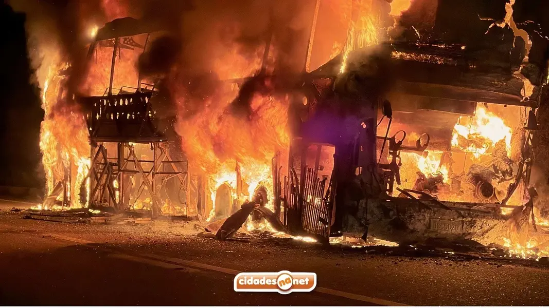 Ônibus de turismo pega fogo na BR-407 no Piauí