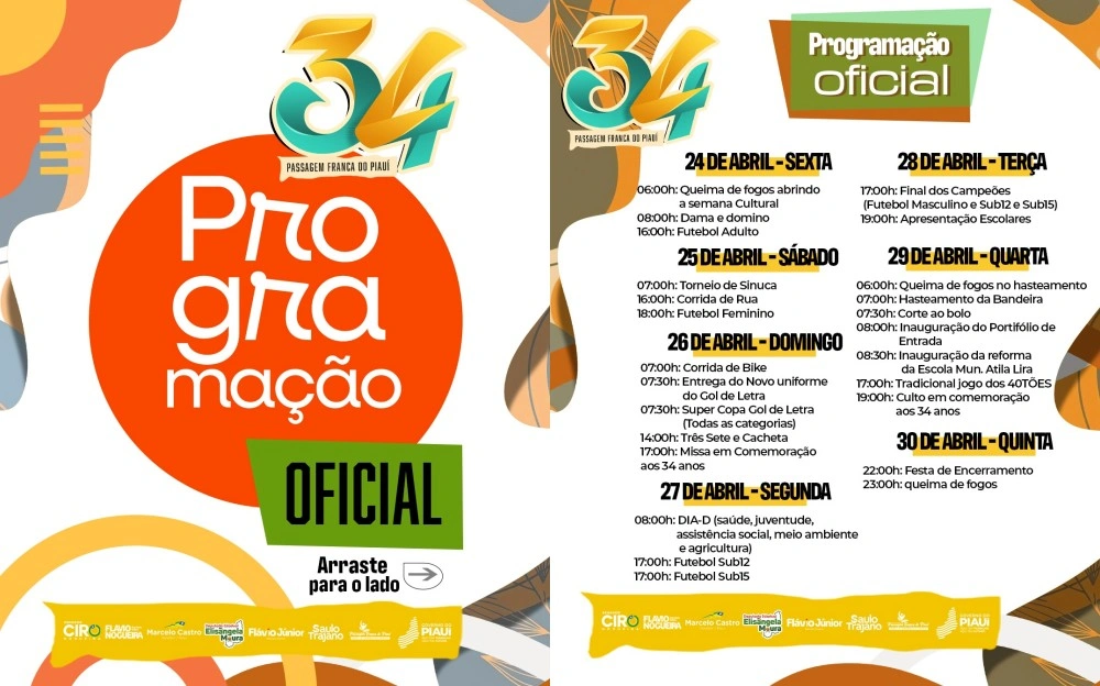 Passagem Franca do Piauí divulga programação dos 34 anos com semana cultural