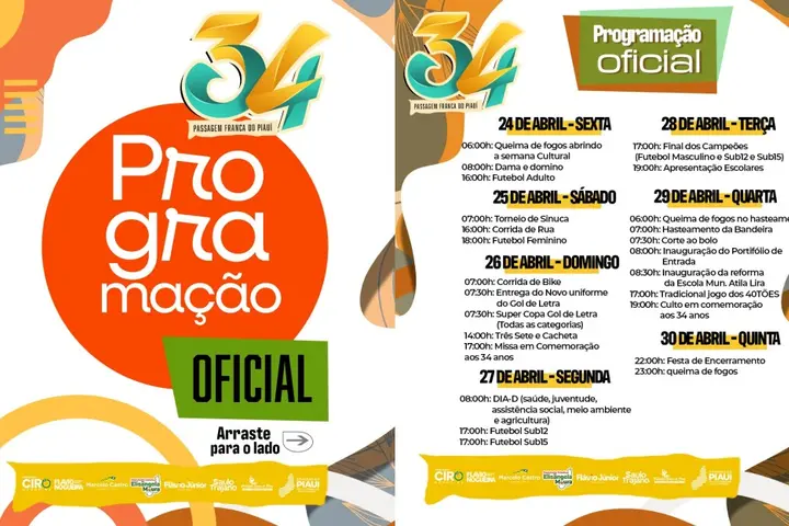 Passagem Franca do Piauí divulga programação dos 34 anos com semana cultural