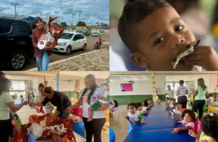 Prefeita Ivanária entrega presente de Páscoa a crianças em creche de Esperantina (Foto: Reprodução)