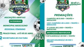 Prefeitura de Esperantina abre inscrições para Campeonato Esperantinense de Futsal (Foto: Reprodução)