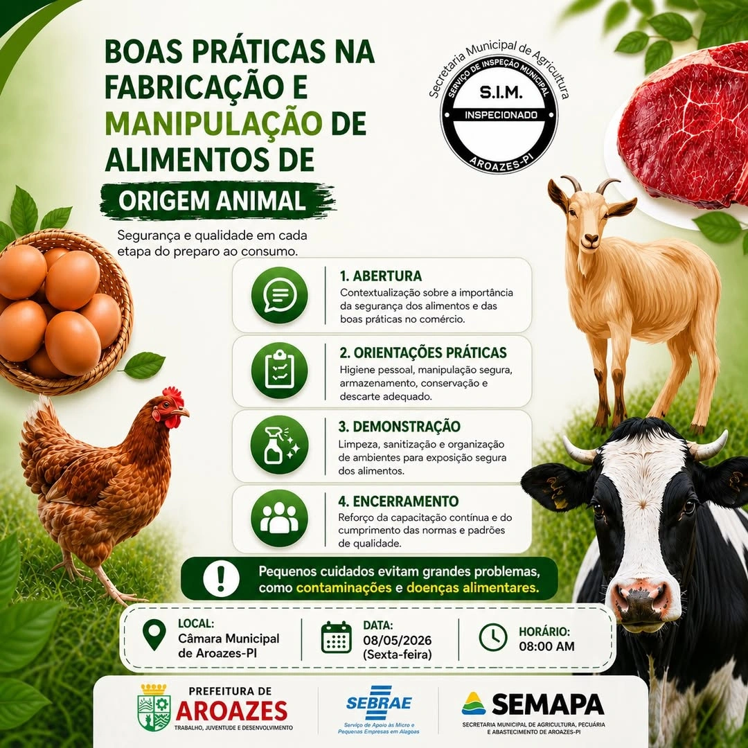Aroazes promove capacitação sobre manipulação de alimentos de origem animal