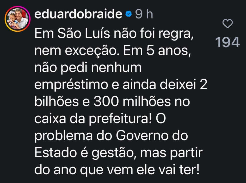 Braide ataca gestão Brandão e recebe reprimenda do governador