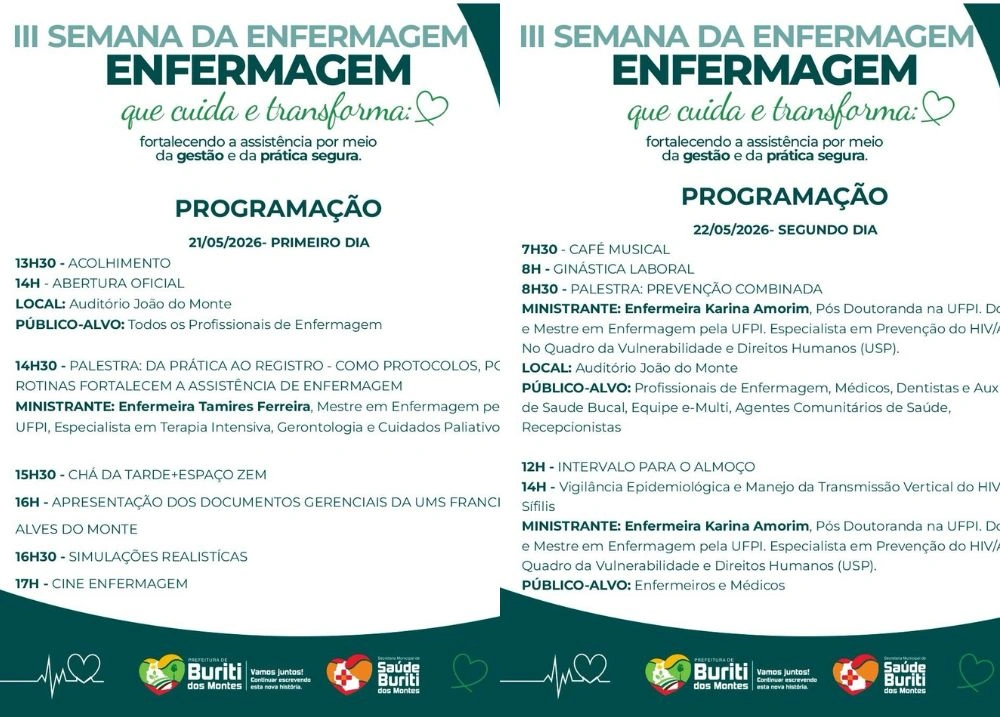 Buriti dos Montes divulga programação da III Semana da Enfermagem