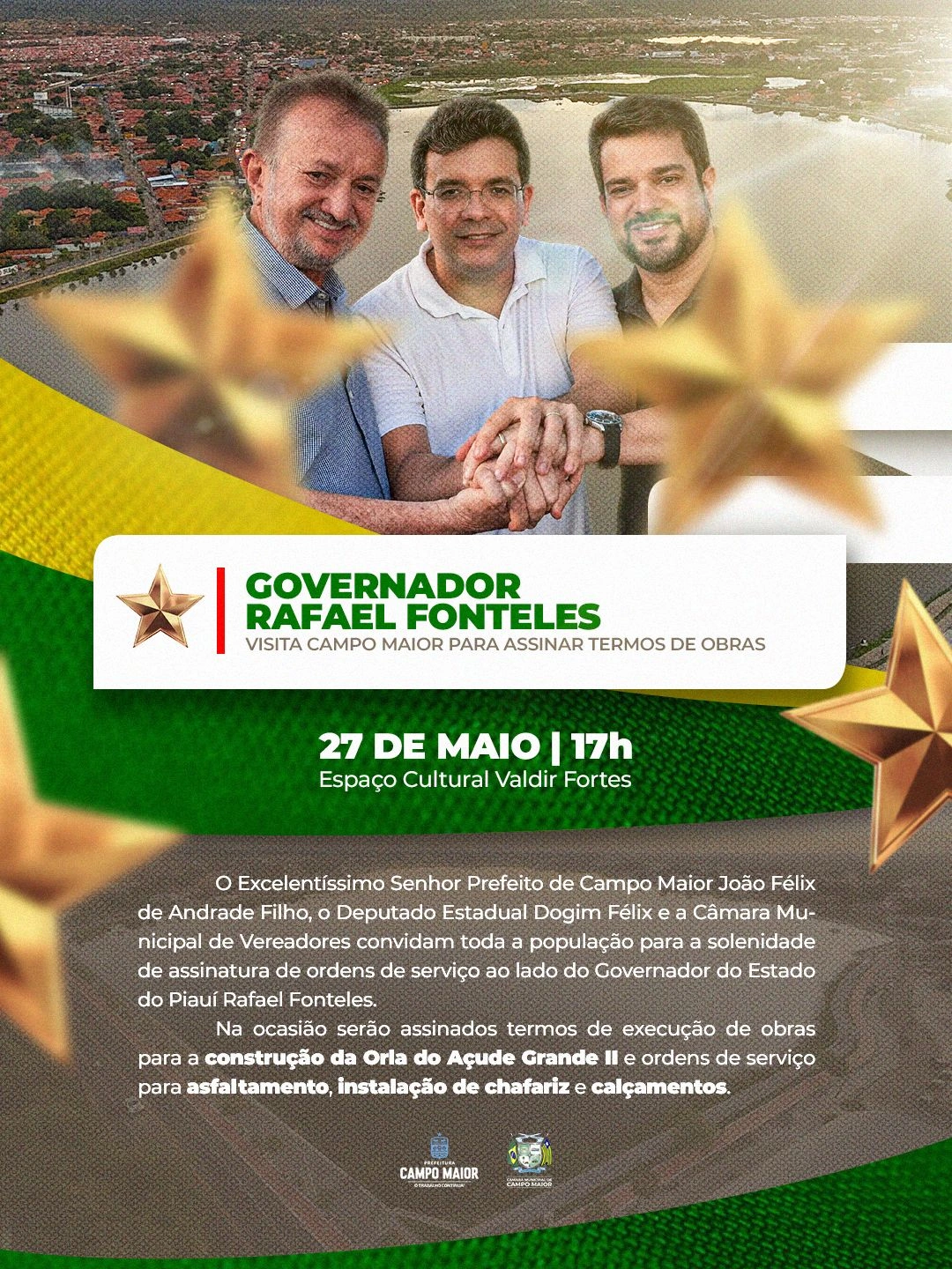 Campo Maior recebe governador Rafael Fonteles para assinatura de novas obras