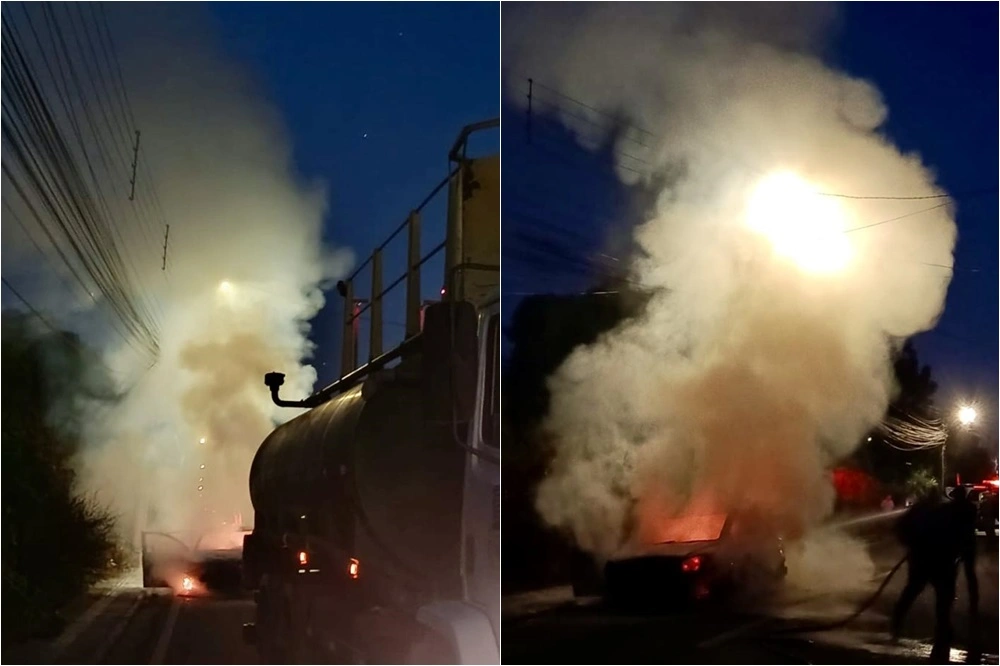 Carro do padre pega fogo em Água Branca e fica completamente destruído