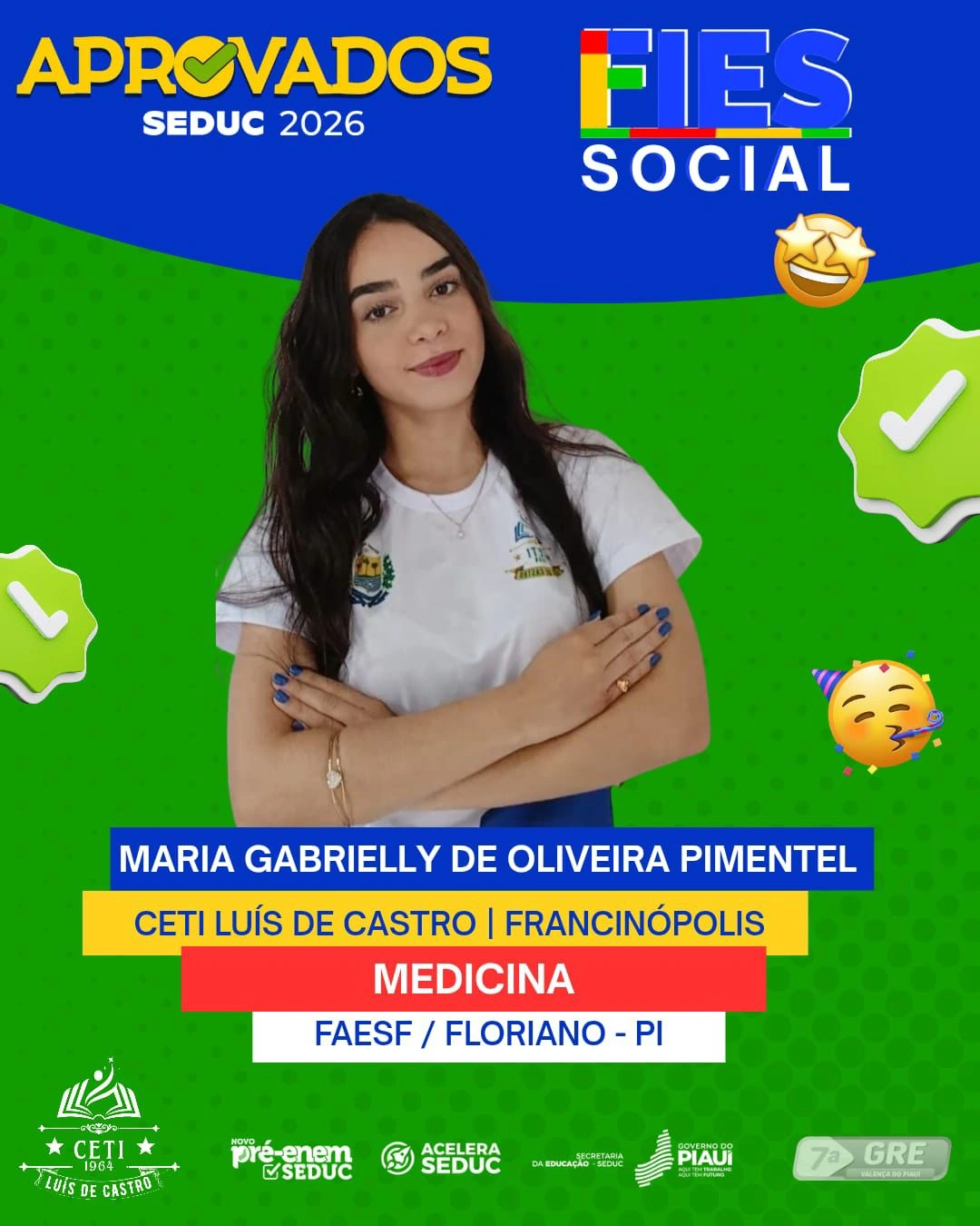 CETI Luís de Castro celebra nova aprovação em Medicina em Francinópolis