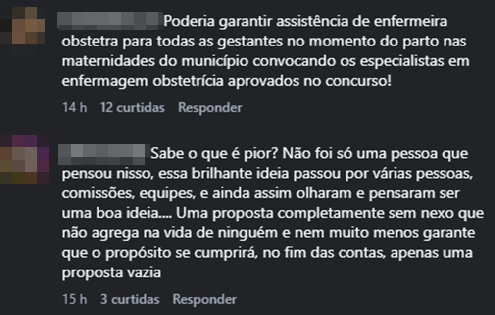 Comentários com críticas