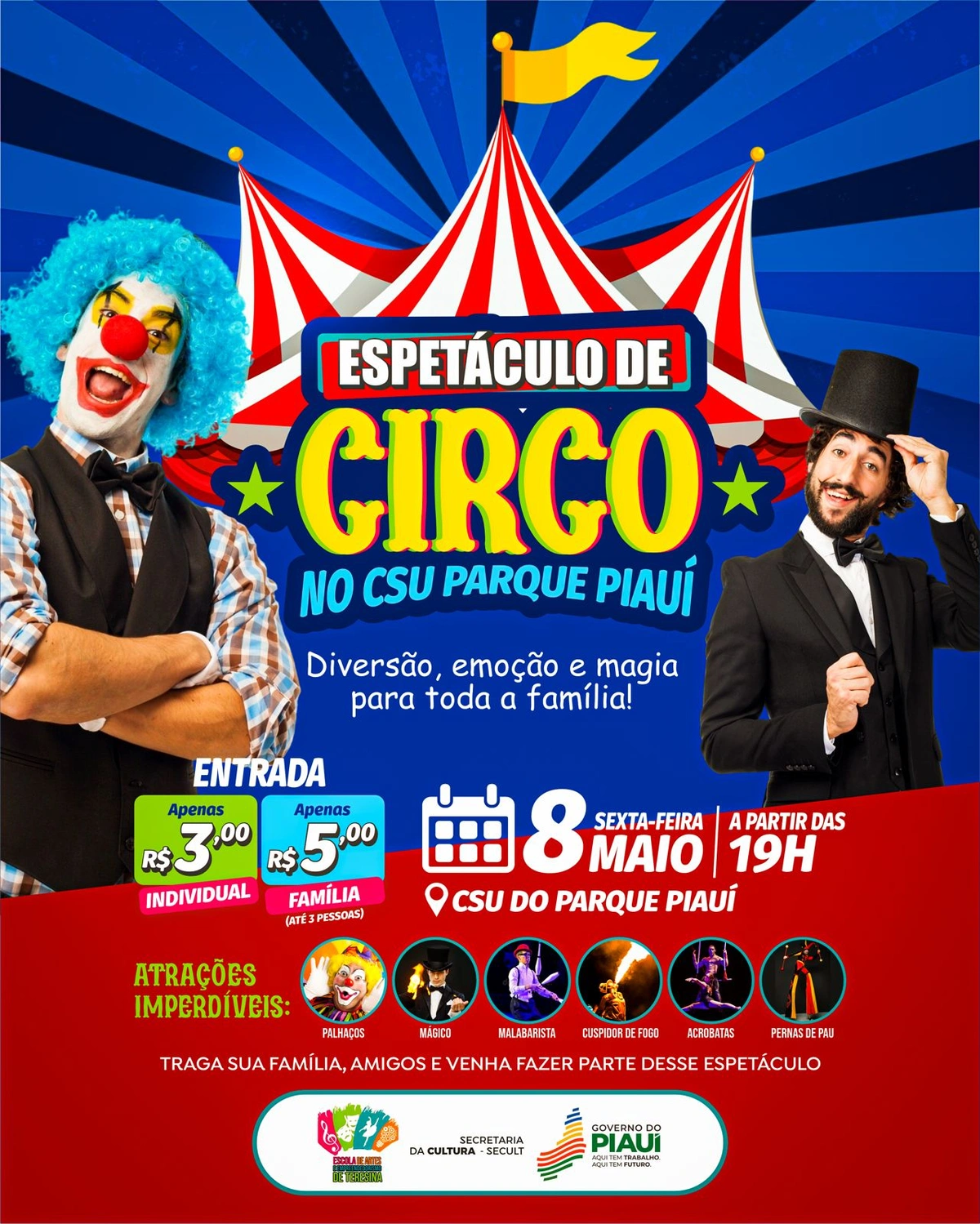 Escola de Circo do CSU do Parque Piauí fará espetáculo com programação especial
