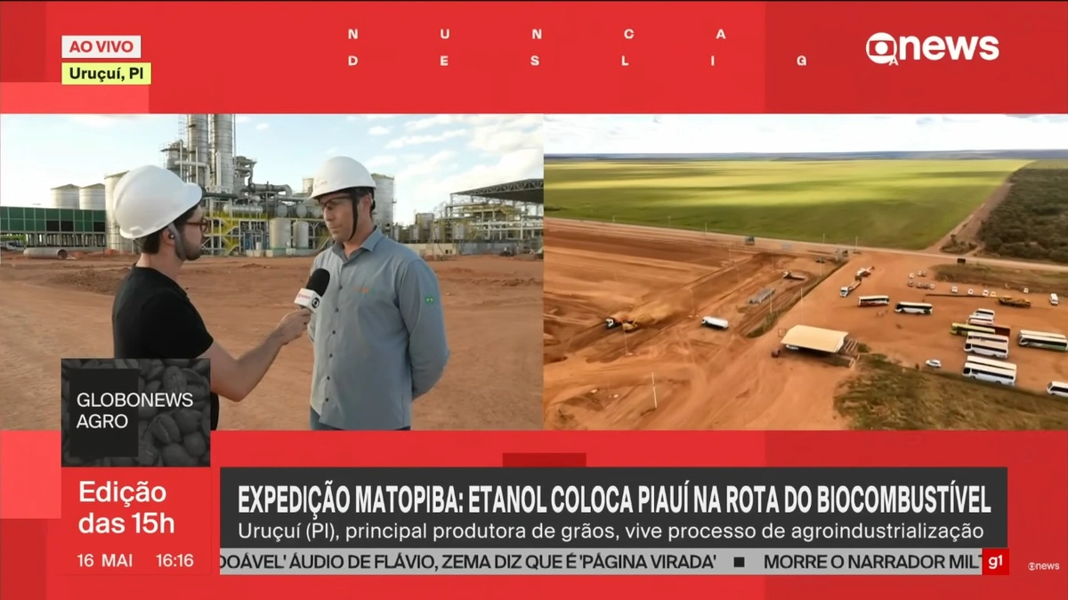 GloboNews destaca avanço do etanol de milho no Piauí durante Expedição Matopiba