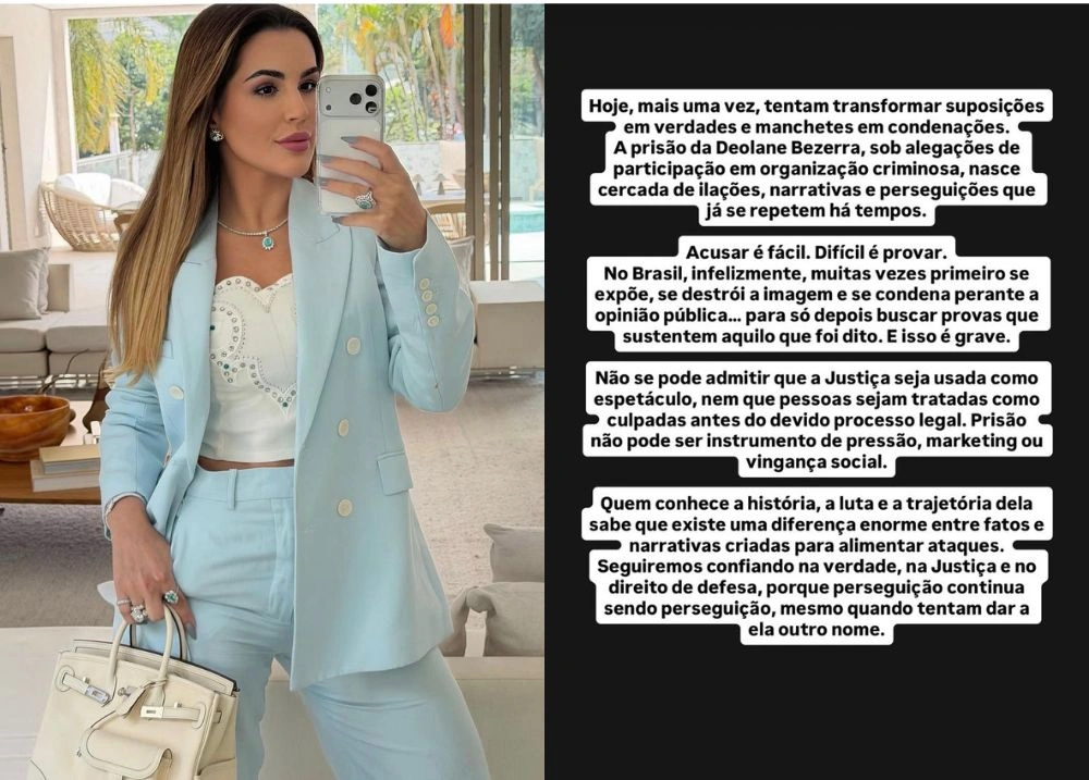 Irmã de Deolane Bezerra critica prisão e fala em perseguição