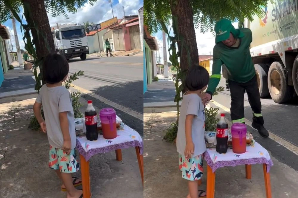 Menino de 3 anos homenageia garis no Piauí com café da manhã no dia do Trabalhador