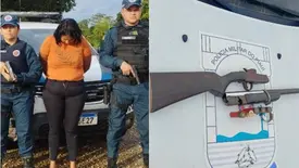 Mulher é presa com espingarda roubada dentro de ônibus na zona Sul de Teresina (Foto: Reprodução/PMPI)