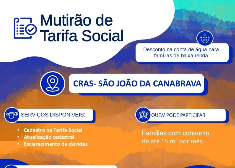 Mutirão da Tarifa Social será realizado em São João da Canabrava nesta quinta (14)