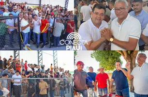 Orlando Crispim entrega quadra e recebe Rafael Fonteles em Manoel Emídio (Foto: Reprodução)