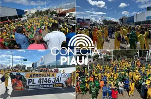 Paralisação de garis fecha avenida em Teresina e cobra aprovação de lei federal (Foto: Jhone Sousa / Conecta Piauí)