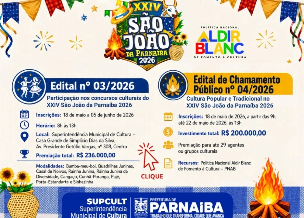 Parnaíba lança editais para fortalecer cultura no São João 2026