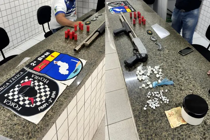 PM apreende arma, munições e drogas em imóvel abandonado em Ilha Grande do Piauí