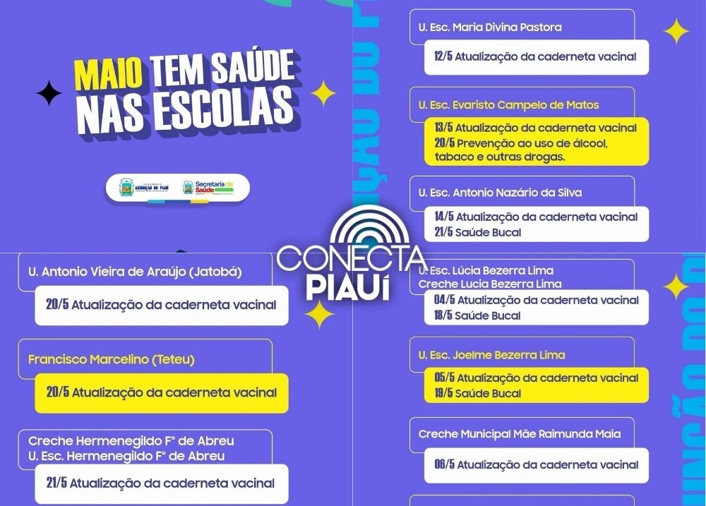 Prefeitura de Assunção do Piauí divulga cronograma do Saúde na Escola para maio