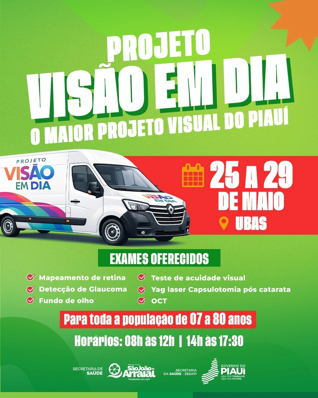 Prefeitura de São João do Arraial oferece exames oftalmológicos gratuitos