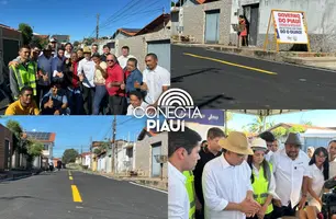 Rafael Fonteles vistoria obras do ‘Mais Asfalto’ no bairro Samapi em Teresina (Foto: Conecta Piauí)