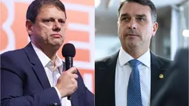 Tarcísio de Freitas e Flávio Bolsonaro (Foto: Paulo Guereta/Governo do Estado de SP | Andressa Anholete/Agência Senado)