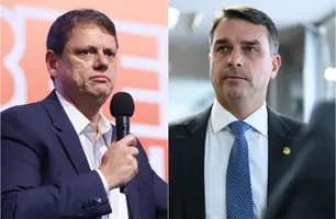 Tarcísio de Freitas e Flávio Bolsonaro (Foto: Paulo Guereta/Governo do Estado de SP | Andressa Anholete/Agência Senado)