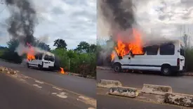 Van pega fogo e fica completamente destruída em avenida da zona Sul de Teresina (Foto: Reprodução)