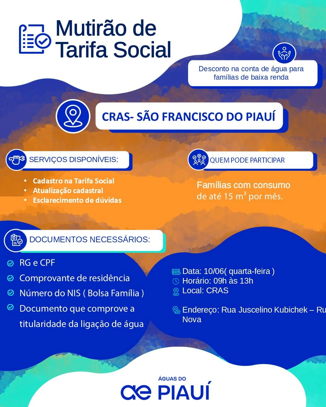 Águas do Piauí realiza mutirão da Tarifa Social em São Francisco do Piauí