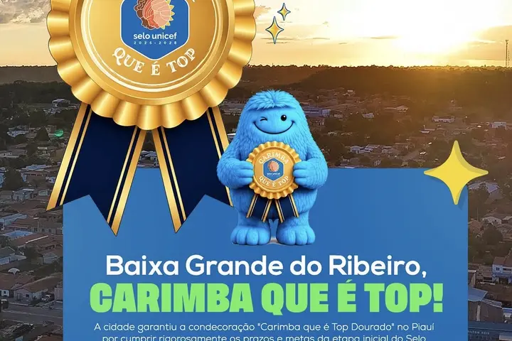 Baixa Grande do Ribeiro recebe selo 'Carimba que é Top Dourado' do Unicef